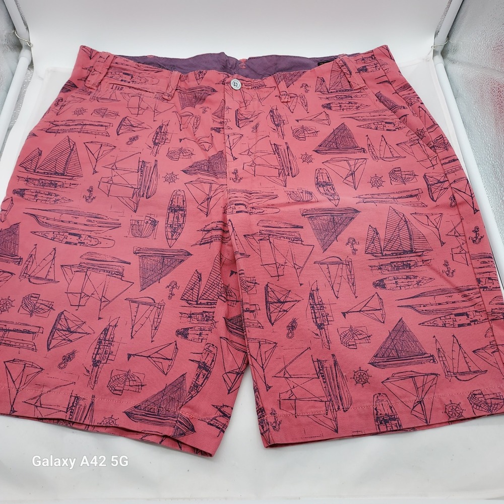 Polo Ralph Lauren Mens 36 Pink Nautical Sailboat Print Classic Fit Cotton Shorts